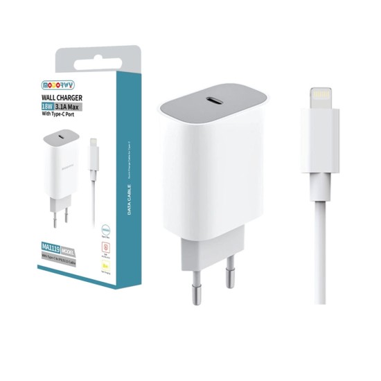 Modorwy PD Wall Charger MA1119 con Type-C to Lightning Cable 5V 3.1A White